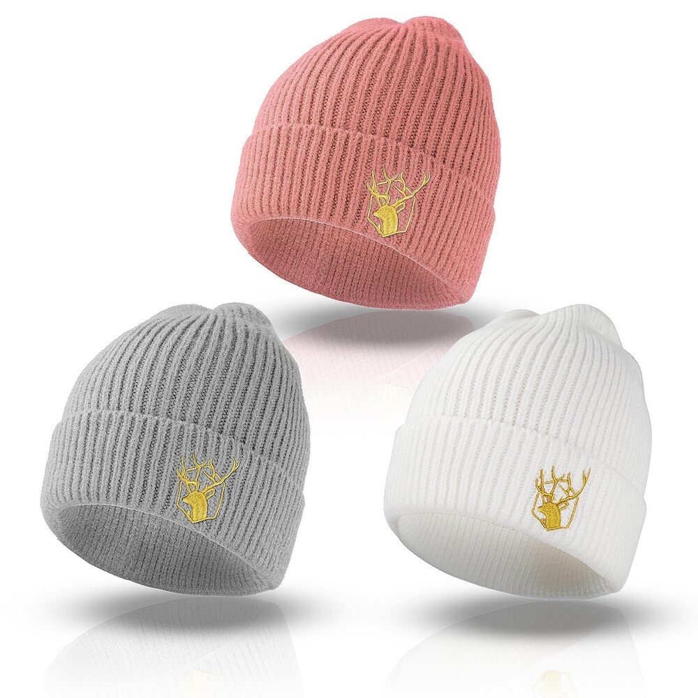5887 Winter Beanie Hats Soft Warm Knit Cuffed Skull Cap 3PCS/Hat Set